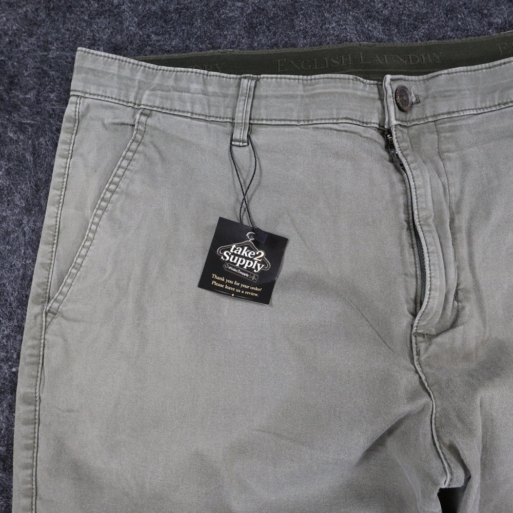 English Laundry Chino Pants Mens 38x32 Olive Green Cotton Stretch Straight Fit - Picture 11 of 15